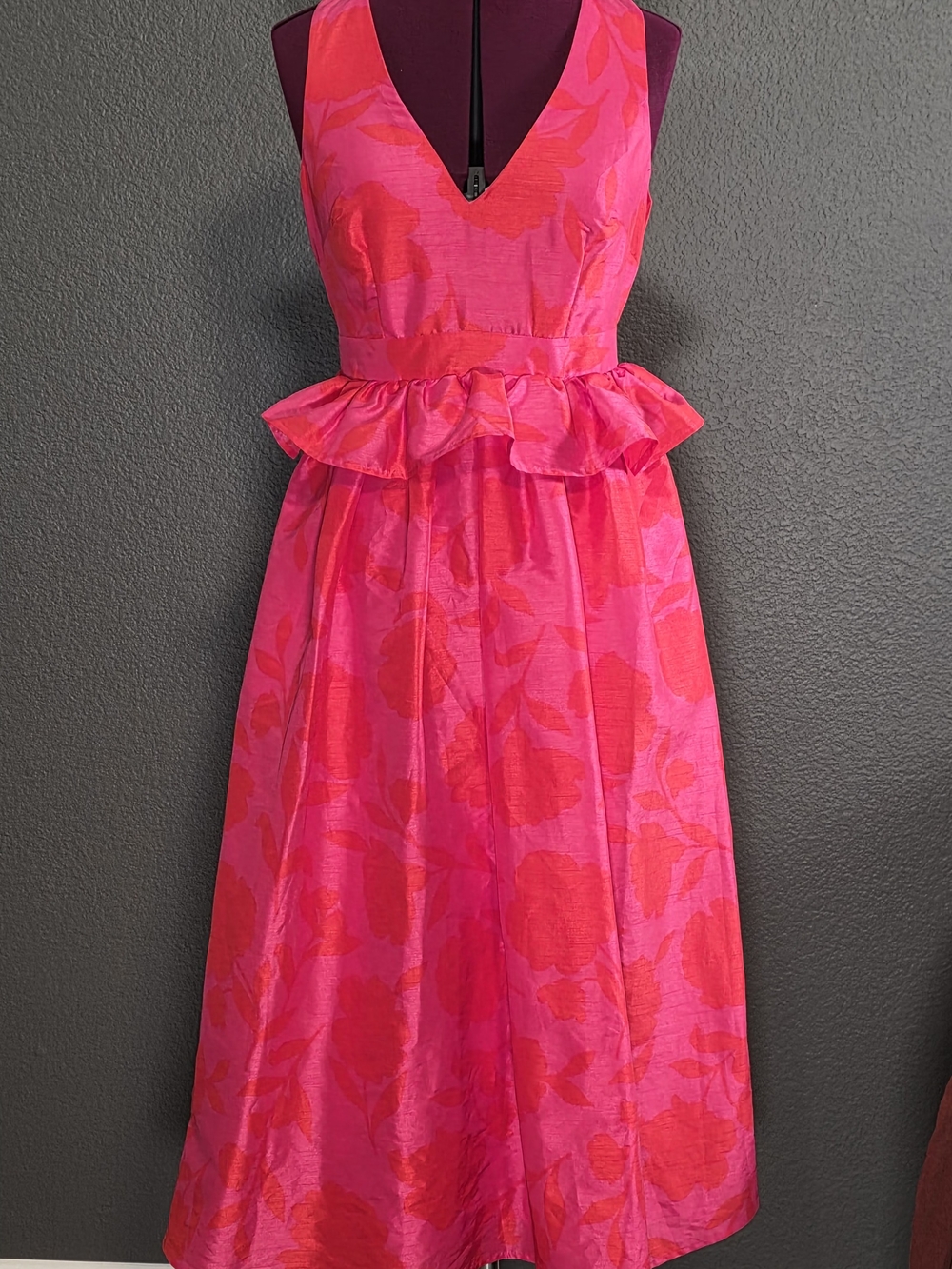 Kate Spade x Target Classic Rose Peplum Midi Dress Pink Orange Floral Size 2